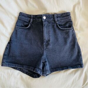 & Other Stories High Waist Dark Denim Shorts Black